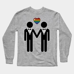 Gay Silhouette Grooms with Rainbow Colored Pride Heart Long Sleeve T-Shirt